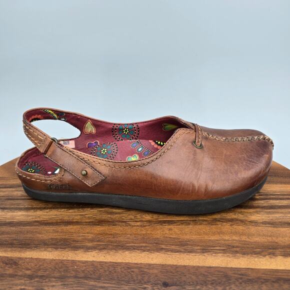 Earth Kalso Shoes Women's 7 B Brown Leather Comfort Slip On Slingback Clog Flats - Picture 1 of 7
